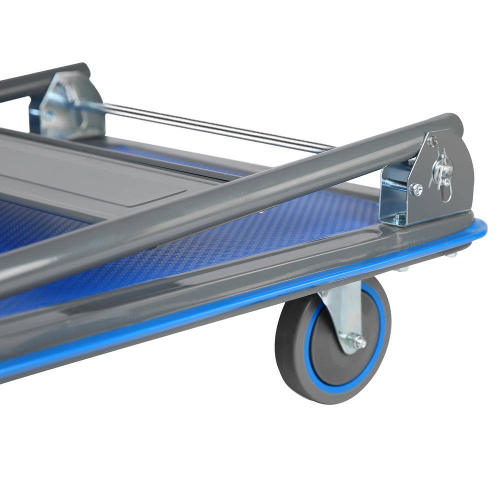 Blue Steel Foldable Platform Truck with Handle and 660 lb Capacity