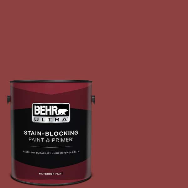 BEHR ULTRA 1 gal. #BXC-27 Carriage Red Flat Exterior Paint & Primer