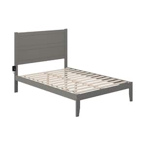 NoHo 53-1/2 in. W Grey Full Size Solid Wood Frame with Attachable USB Device Charger Platform Bed
