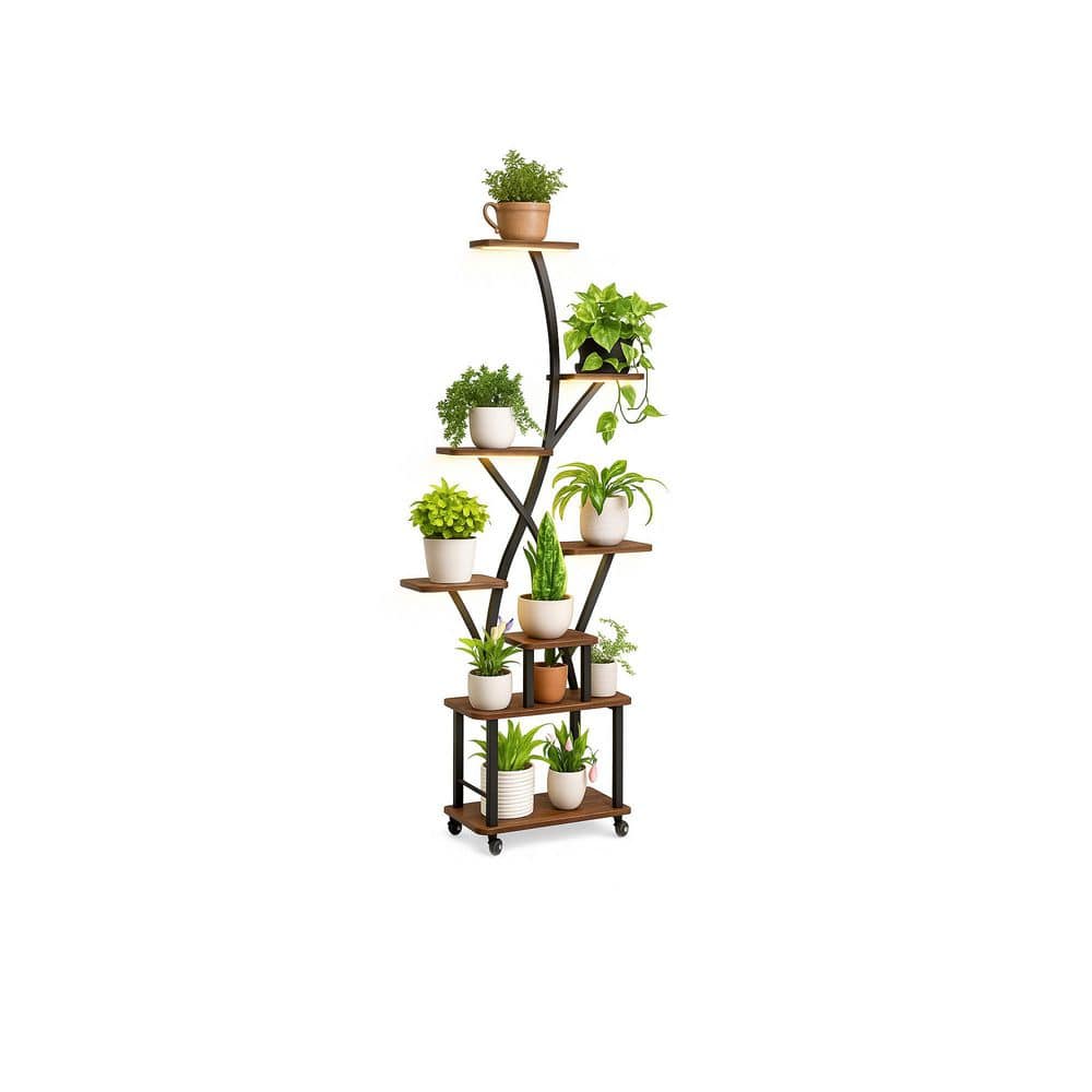 64 in. H Grow Light, Full Spectrum, 8-Tier Metal Plant Shelf with Wheels, Foot Brake, Flower Stand Display Rack price history on PriceWatchPro