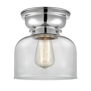 Bell 8 in. 1-Light Polished Chrome Flush Mount with Clear Glass Shade