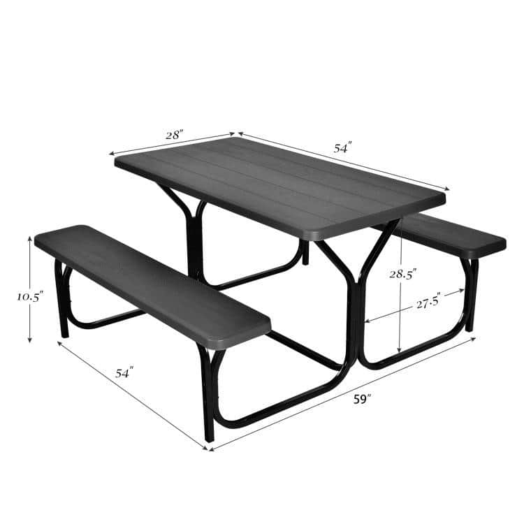Eco-Friendly HDPE Black Picnic Table Set for 4