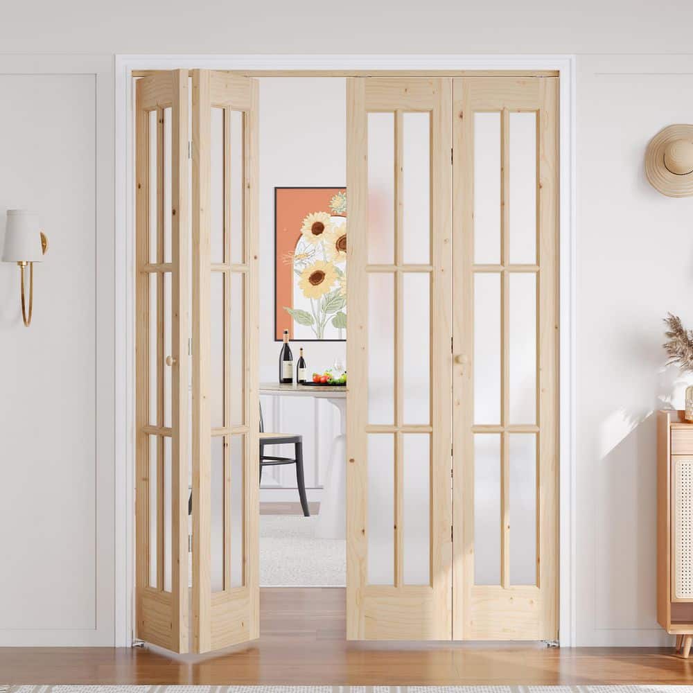 easelife 60 in. x 80 in. 6-Lite Frosted Glass Brown Unfinished