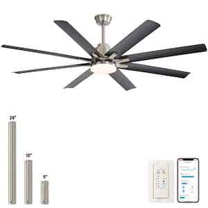 66 in. LED Indoor/Outdoor Brushed Nickel Smart Ceiling Fan with Remoteand App Control