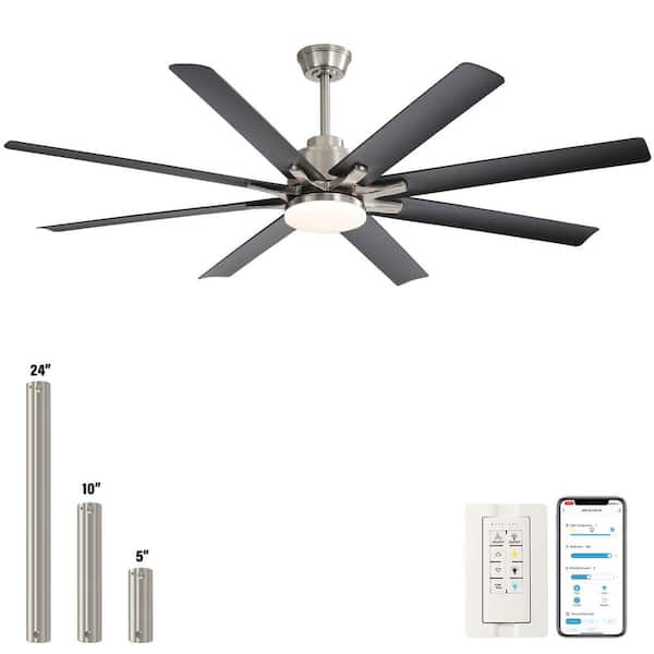 Sofucor 66 in. LED Indoor/Outdoor Brushed Nickel Smart Ceiling Fan with Remoteand App Control