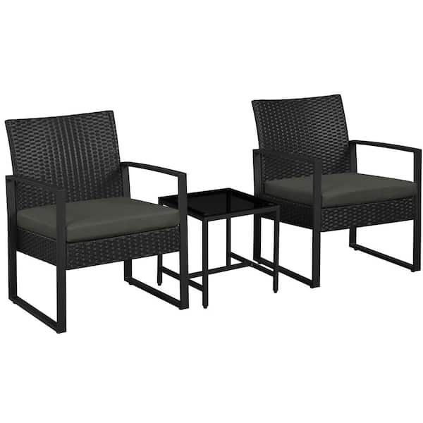 3-Piece Patio Set Rattan Chairs and Table for House Porch Garden