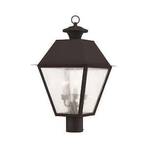 Willowdale 22 in. 3-Light Bronze Cast Brass Hardwired Outdoor Rust Resistant Post Light with No Bulbs Included
