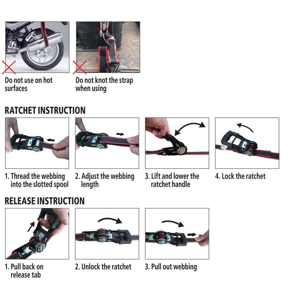 12 ft x 1 in Black and Red Weather Resistant Ratchet Tie-Down Straps with S-Hook (4-Pack)