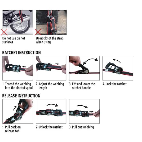 Husky - 12 ft. x 1 in. Ratchet Tie-Down Straps with S-Hook (4-Pack)