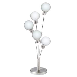28.5 in. H 5-Light Satin Chrome Table Lamp with Glass Shades
