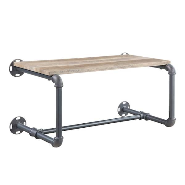 Unbranded New 24 in. W x 14 in. H Mankato Oak and Sandy Grey Decorative Wall Shelf with Rack-Rustic Charm Meets Modern Utility