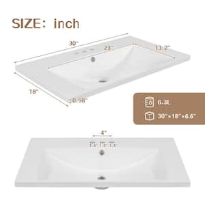30 in. W x 18 in. D x 34.88 in . H Freestanding Bath Vanity in White with White Ceramic Top Basin