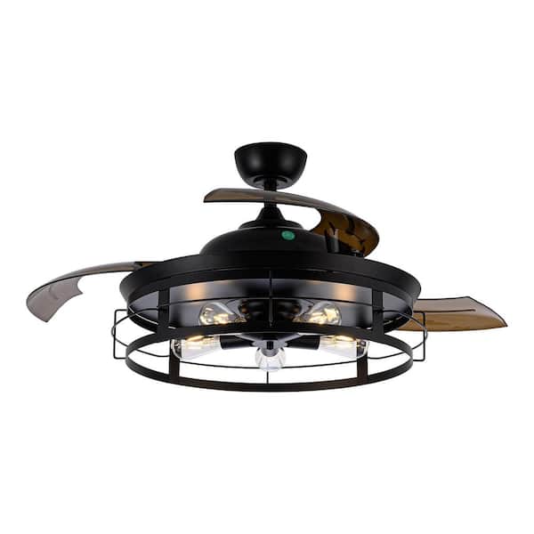 Parrot Uncle 52 in. Indoor Black Modern Industrial Retractable Ceiling Fan with Light Kit and Remote Control, AC Motor