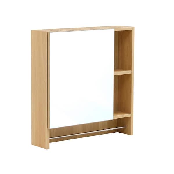 21.6 in. W x 22 in. H Rectangular Wood Medicine Cabinet with Mirror, Shelves and Towel Rack in Burly Wood