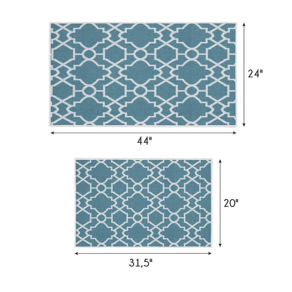 SUSSEXHOME Geometric Turquoise 44 in. x 24 in. and 31.5 in. x 20