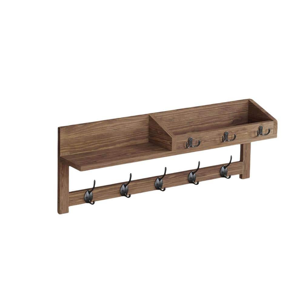 26.57 in. W x 5.12 in. D Brown Decorative Wall Shelf, Wall Hooks with Shelf