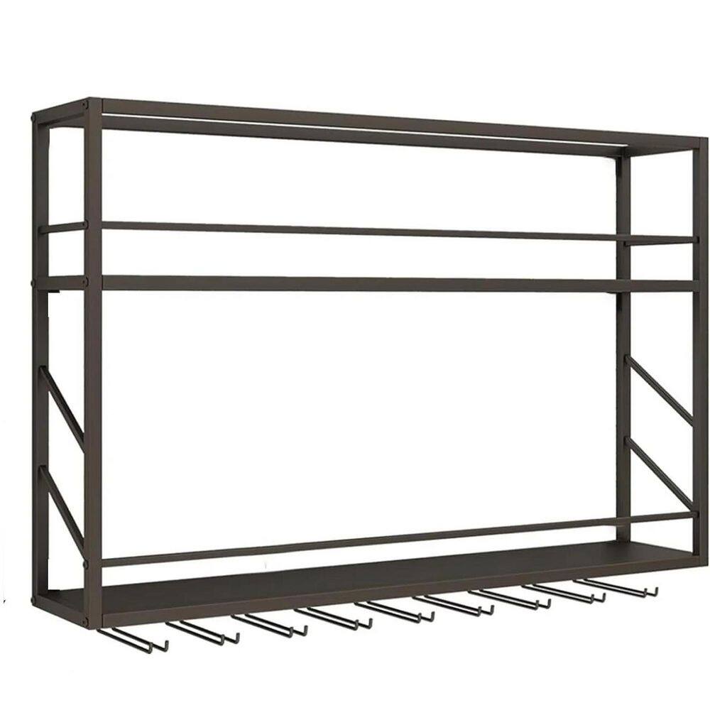 31.4in. H x 7.8in. W 2-Tier Wall Mounted Wine Rack, Metal Bar Shelf, Black, Kitchen Storage