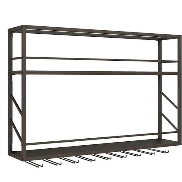 31.4in. H x 7.8in. W 2-Tier Wall Mounted Wine Rack, Metal Bar Shelf, Black, Kitchen Storage