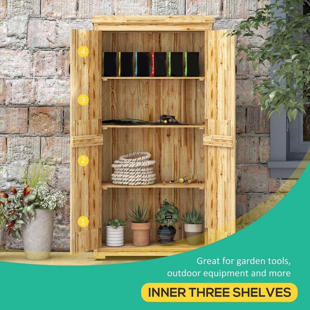 Natural Brown Wooden Outdoor Storage Cabinet with Shelving