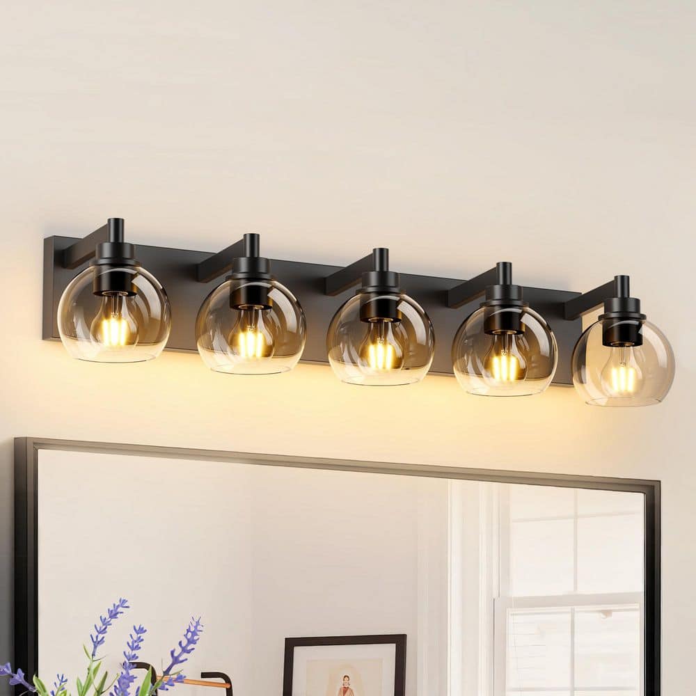 34 in. 5-Light Matte Black and Metal Vanity Light with Clear Glass Shades for Bathroom (Bulbs Not Included) price history on PriceWatchPro