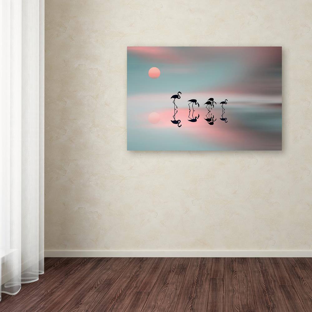 Family Flamingos Pastel Scene Watercolor Canvas Art