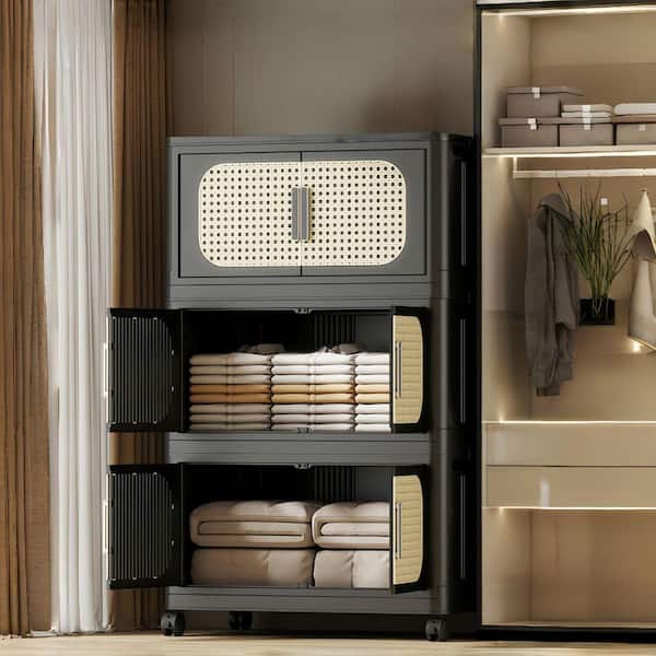 40 in. H x 20 in. W Black Plastic Folding Storage Cabinet with