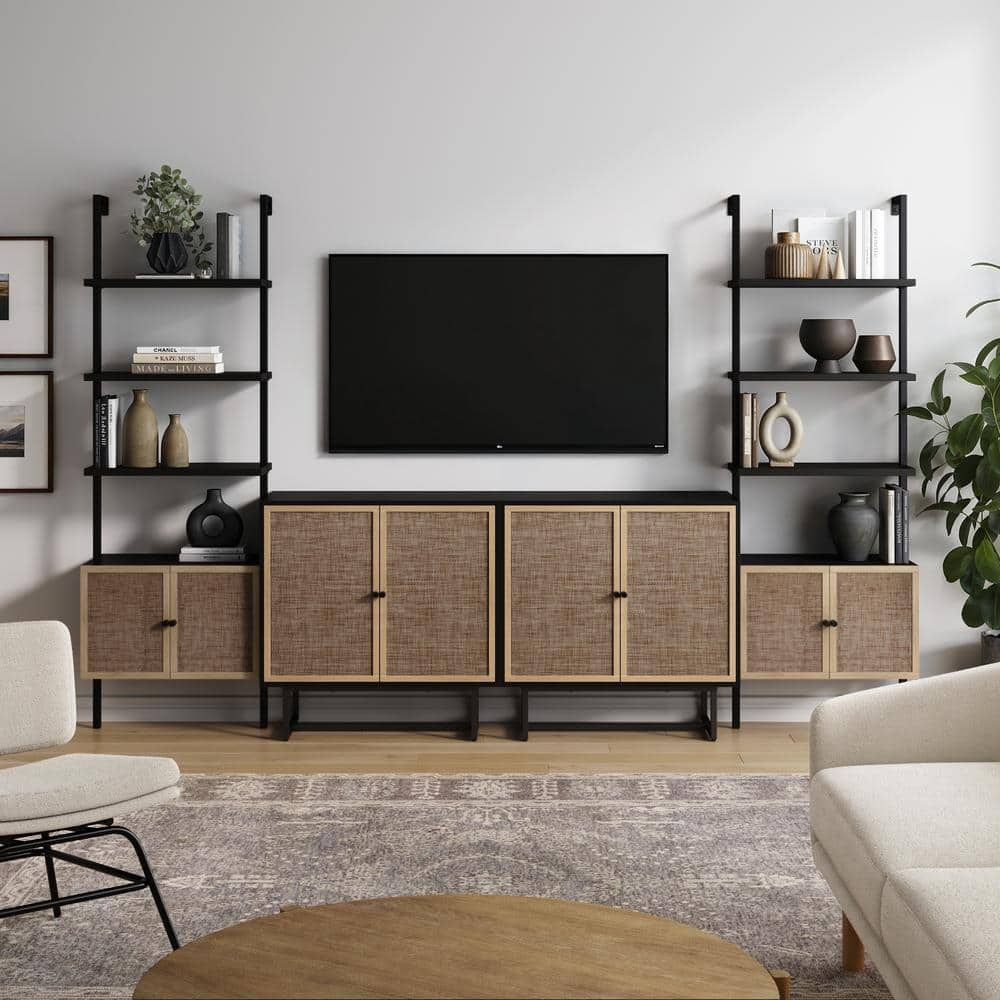 Nathan James Kova Black Oak TV Stand Entertainment Center, Fits TVs Up ...