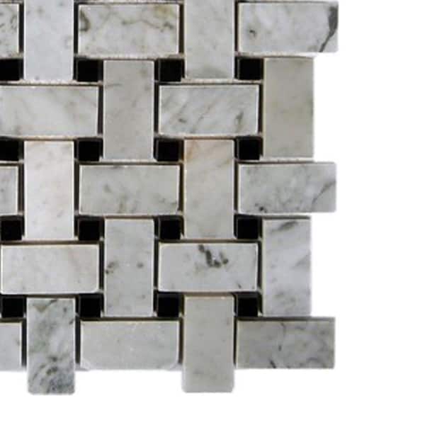 Ivy Hill Tile Magnolia Weave White Carrera 3 in. x .31 in. Marble Mosaic Floor and Wall Tile Sample