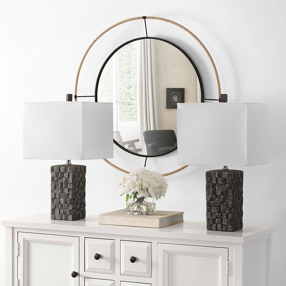 Jayden Dark Grey Ceramic Table Lamp Set with White Shades