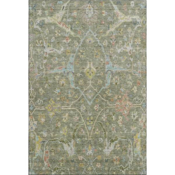 Mayfield Premium Machine Washable Abstract AMF2232 Aloe 3 ft. x 5 ft. Area Rug