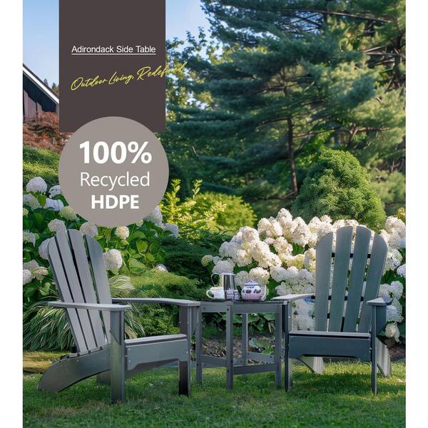PASAMIC - 17 in. Grey Rectangular HDPE Outdoor Side Table with Sharp Corners