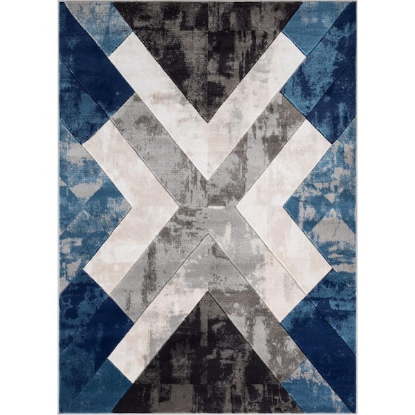 Well Woven Good Vibes Rosa Blue Modern Geometric Triangles 3 ft. 11 in. x 5 ft. 3 in. High-Low Area Rug