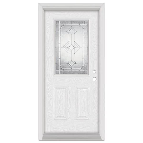 Stanley Doors 36 in. x 80 in. Neo-Deco Left-Hand 1/2 Lite Zinc Finished Fiberglass Oak Woodgrain Prehung Front Door