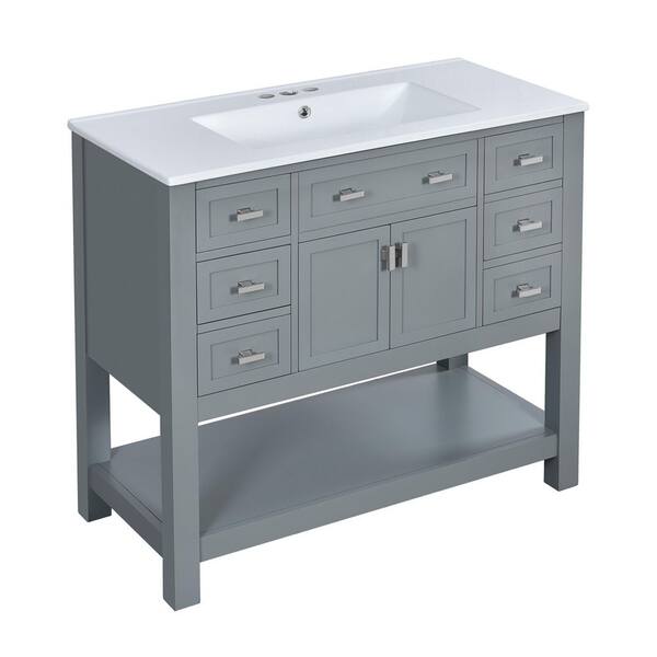 36 in. W x 18 in. D x 34 in. H Single Sink Freestanding Bath Vanity in Grey with White Ceramic Top