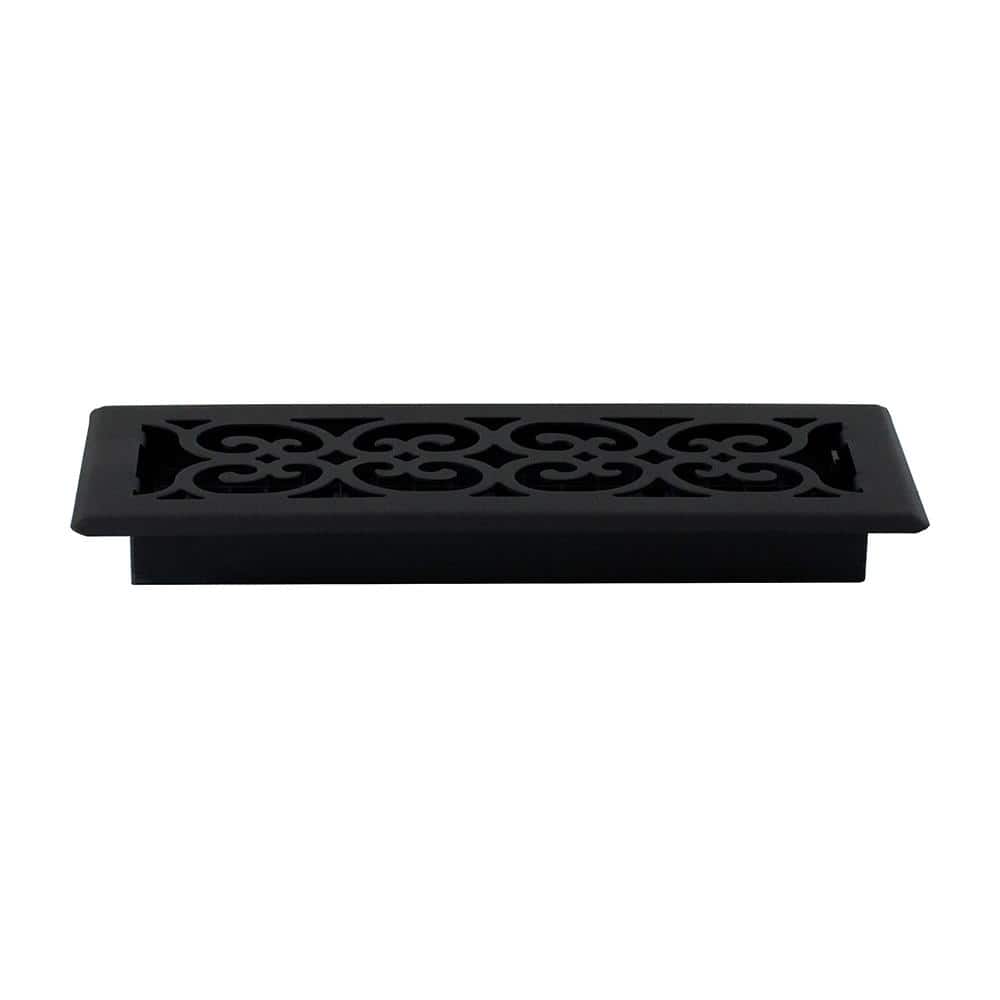 Textured Black Steel Scroll Design Floor Register, 4x12 Inches