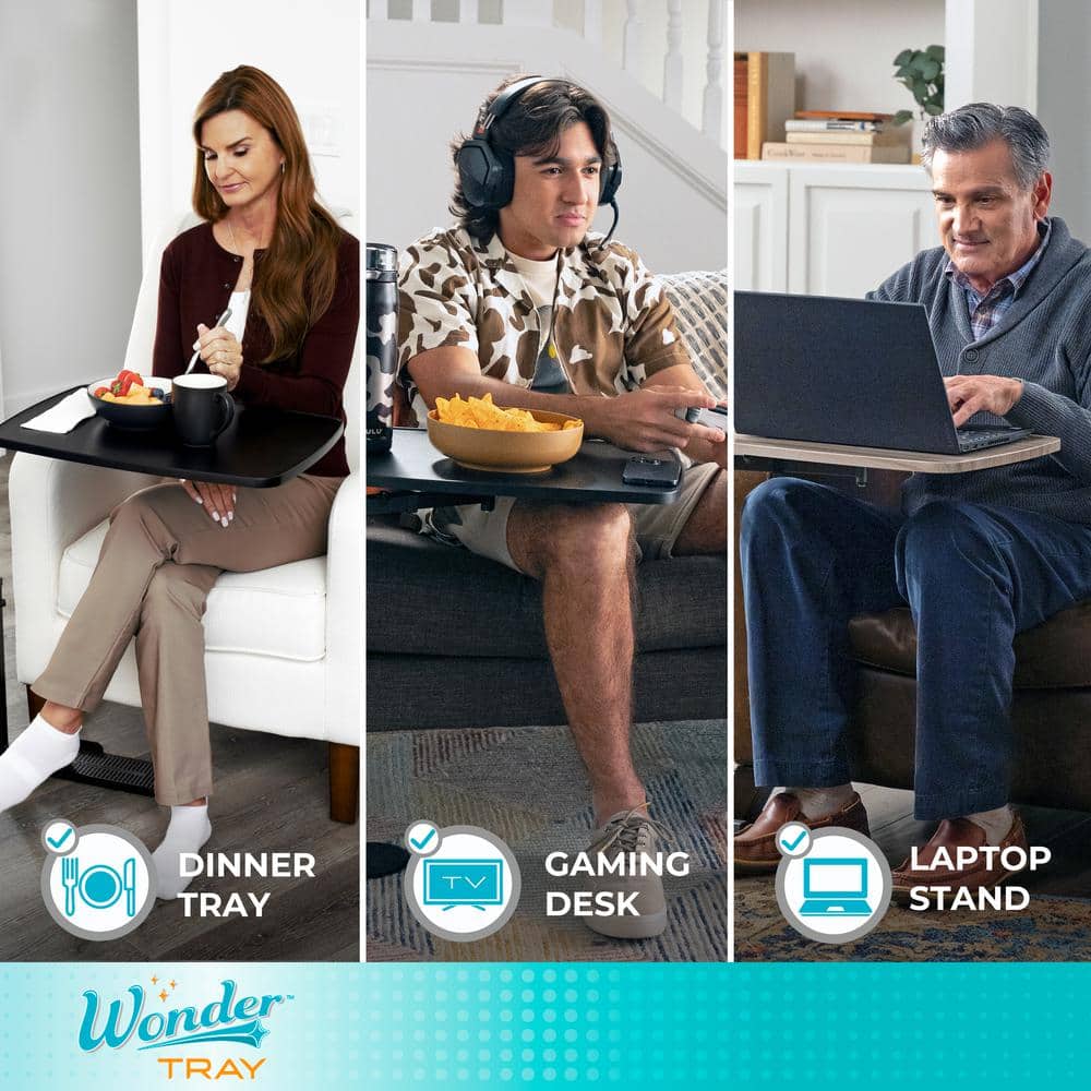 Wonder Tray 20 in. x 15 in. Black Rectangular MDF End Table with 360 ° Swivel Arm - thumbnail 5