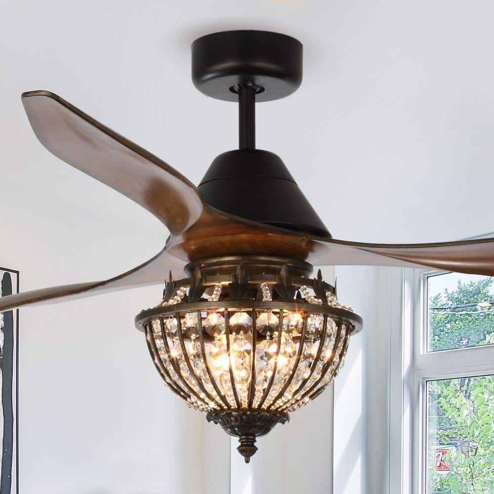 Vicky 52 in. Indoor 3-Blade Rustic Black Crystal Ceiling Fan with Light Kit and Remote Control price history on PriceWatchPro