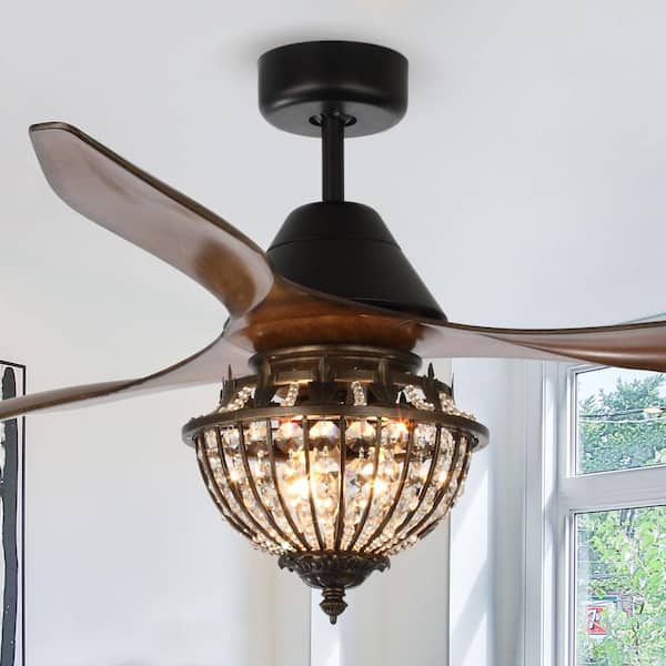 Vicky 52 in. Indoor 3-Blade Rustic Black Crystal Ceiling Fan with Light Kit and Remote Control