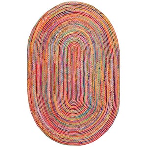 Cape Cod Red/Multi 8 ft. x 10 ft. Striped Border Oval Area Rug