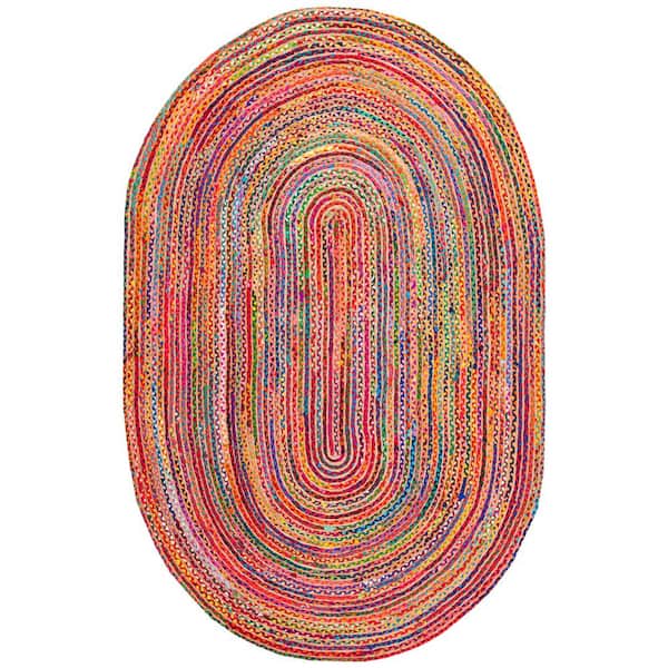SAFAVIEH Cape Cod Red/Multi 9 ft. x 12 ft. Striped Border Oval Area Rug
