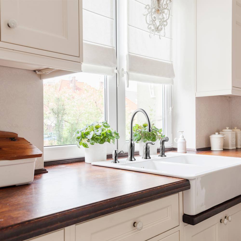 Satin Nickel Kitchen Faucet with Pull-out Spray and Soap Dispenser