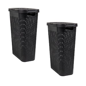 Black 23.5 in. H x 10.4 in. W x 18 in. L Plastic 40L Slim Ventilated Rectangle Laundry Hamper with Lid (Set of 2)