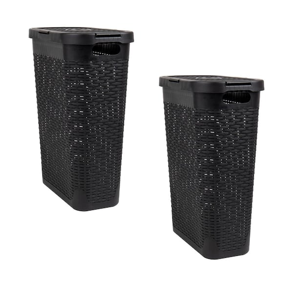 Mind Reader Black 23.5 in. H x 10.4 in. W x 18 in. L Plastic 40L Slim Ventilated Rectangle Laundry Hamper with Lid (Set of 2)
