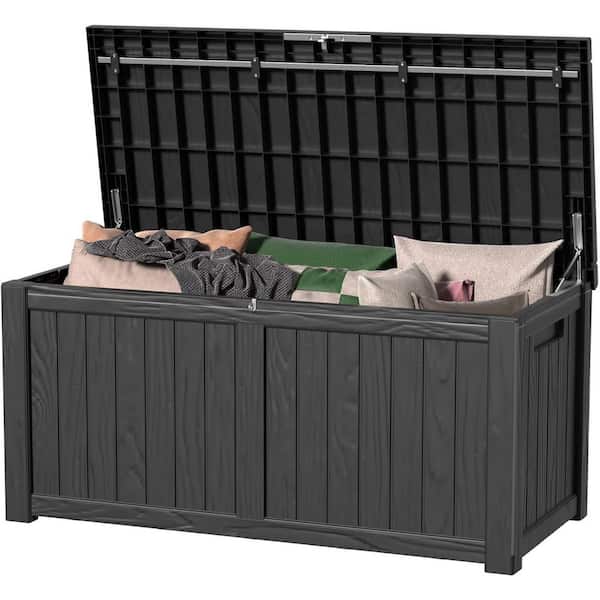 120 Gal. Outdoor Deck Box, Waterproof Lockable Resin Storage Container for Outside Cushions, Garden Tools, Black