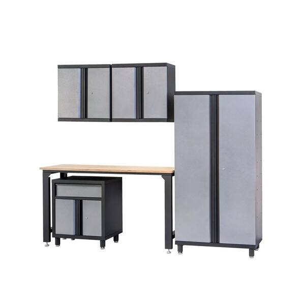 DuraCabinet All Steel 100 in. W x 74 in. H x 20 in. D Garage Storage Cabinets & Work Table in Gray/Black (5-Piece)