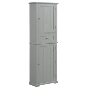 22 in. W x 11 in. D x 67 in. H in Grey MDF Board Ready to Assemble Floor Bath Storage Cabinet with Drawer and Shelf