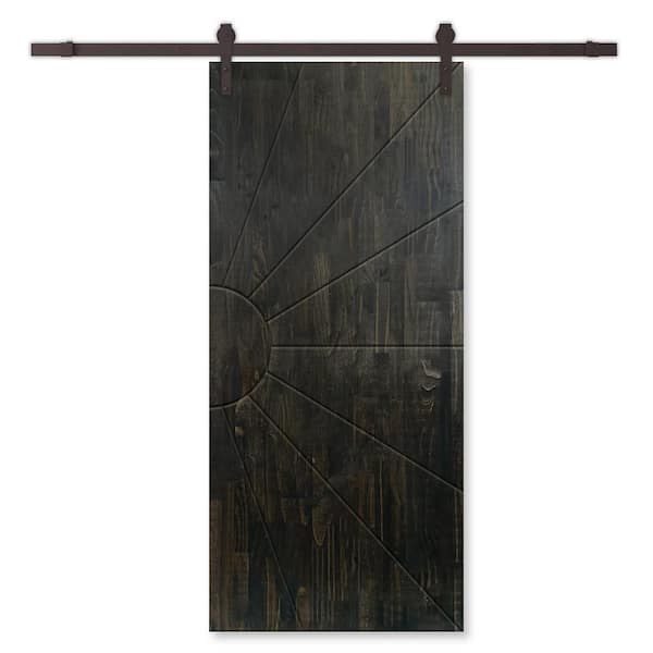 CALHOME 36 in. x 84 in. Charcoal Black Stained Pine Wood Modern Interior Sliding Barn Door with Hardware Kit