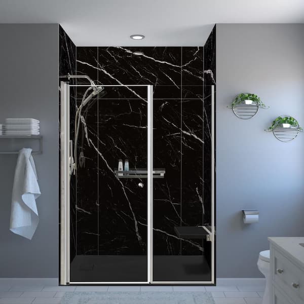 Titan Walk-in 60 in. L x 32 in. W x 96 in. H Alcove Shower Stall/Kit in Black Caruso/Stainless with Faucet, Accessories