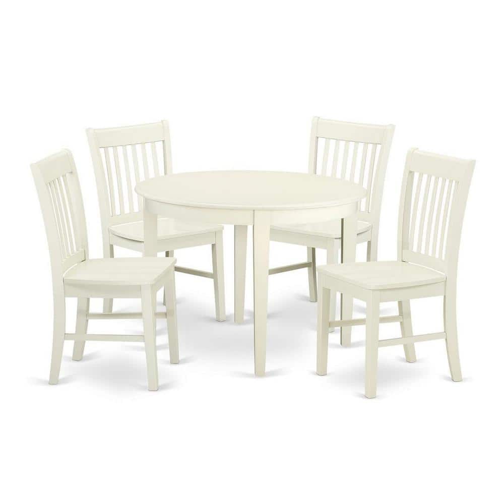 Linen White Faux Leather Seat 5-Piece Dining Set