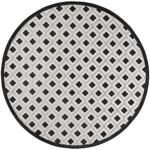 Aloha Black White 8 ft. x 8 ft. Round Geometric Contemporary Indoor/Outdoor Patio Area Rug
